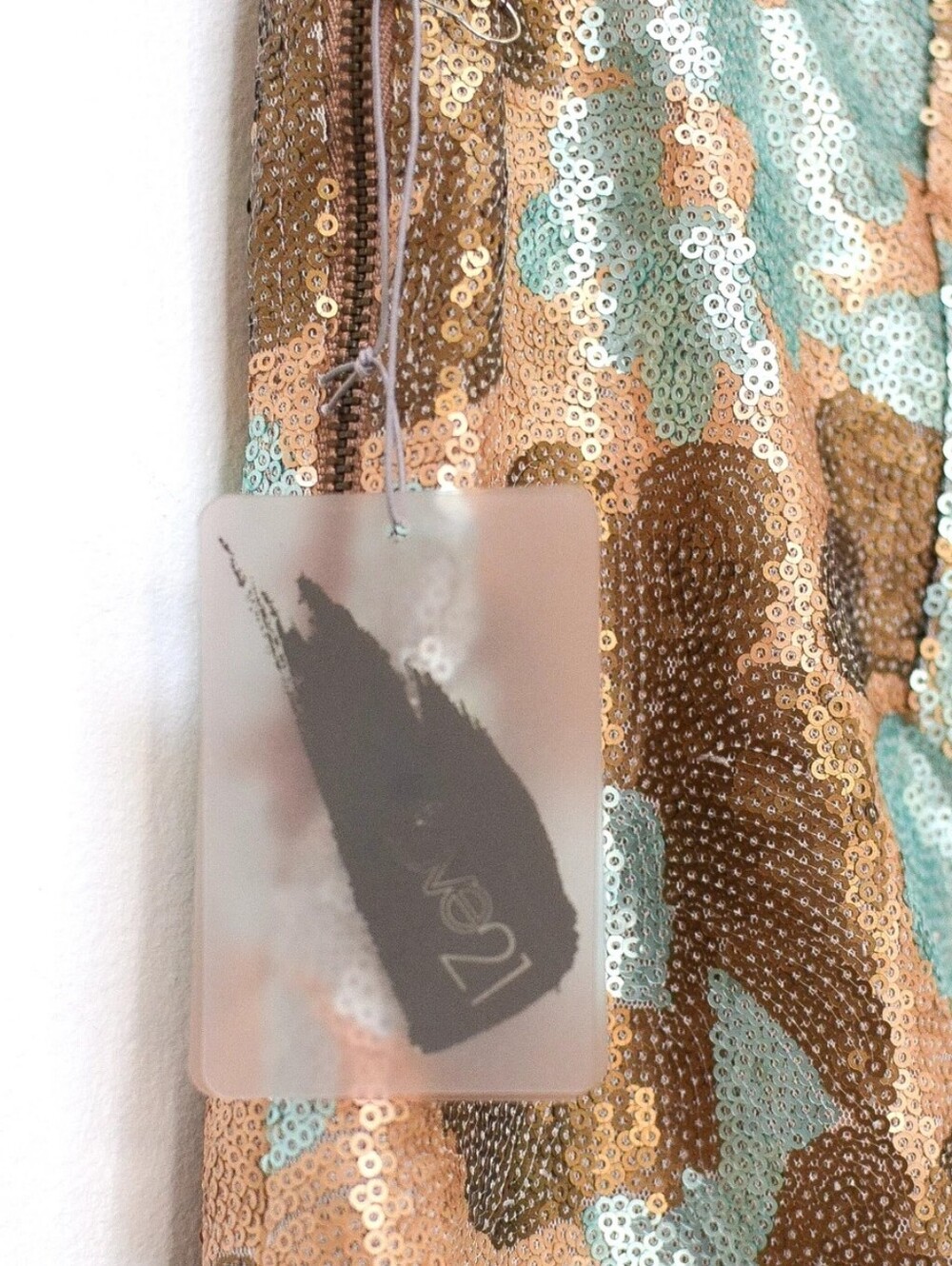 NWT Sequin Mini Skirt Size M Floral Metallic Gold Bronze Blue Retro Fall Glam - Picture 6 of 6